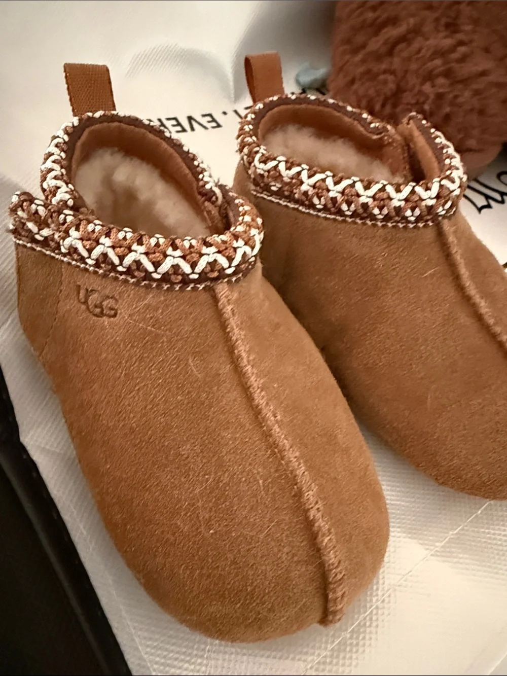UGG Kids Chestnut Brown Suede Shearling Slippers